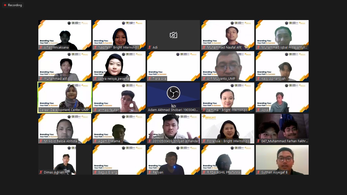 Dokumentasi kegiatan webinar Bright Internships x UMP