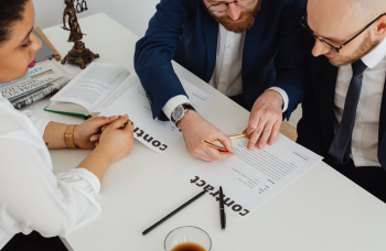 a group of people discussing